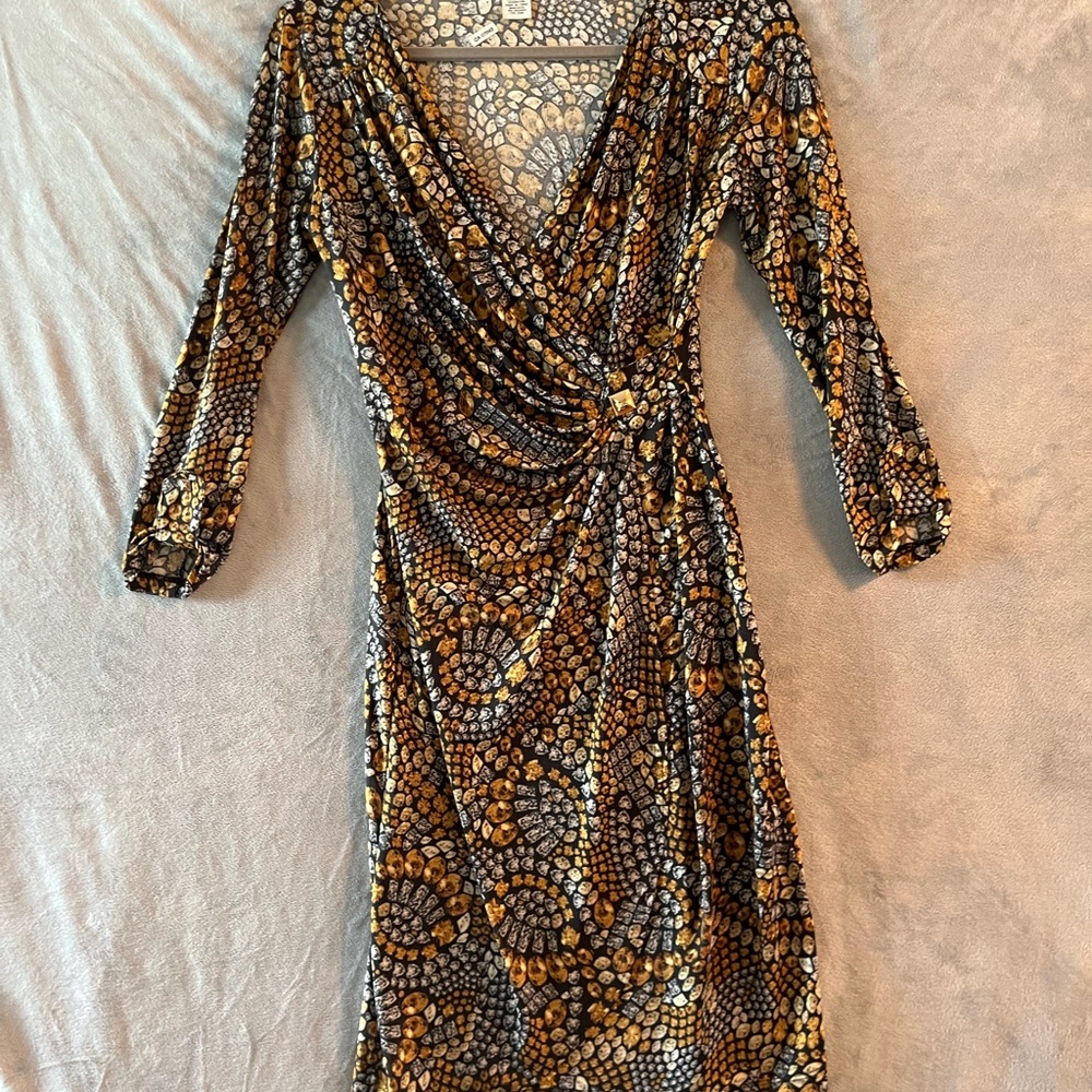 Carmen Marc Valvo Multicolor Faux Wrap Dress. Sz S Business Professional Stretch